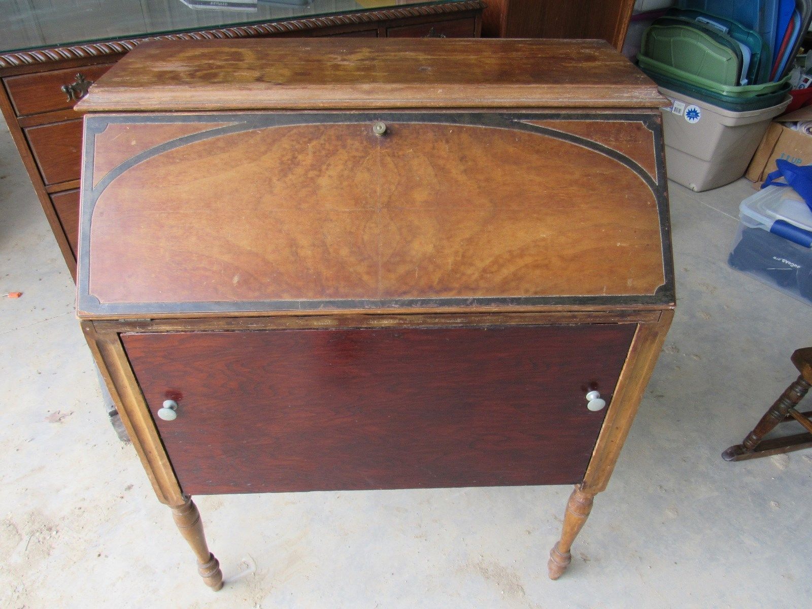 Antique Red Lion Cabinet Co Radio Cabinet Secretary Desk