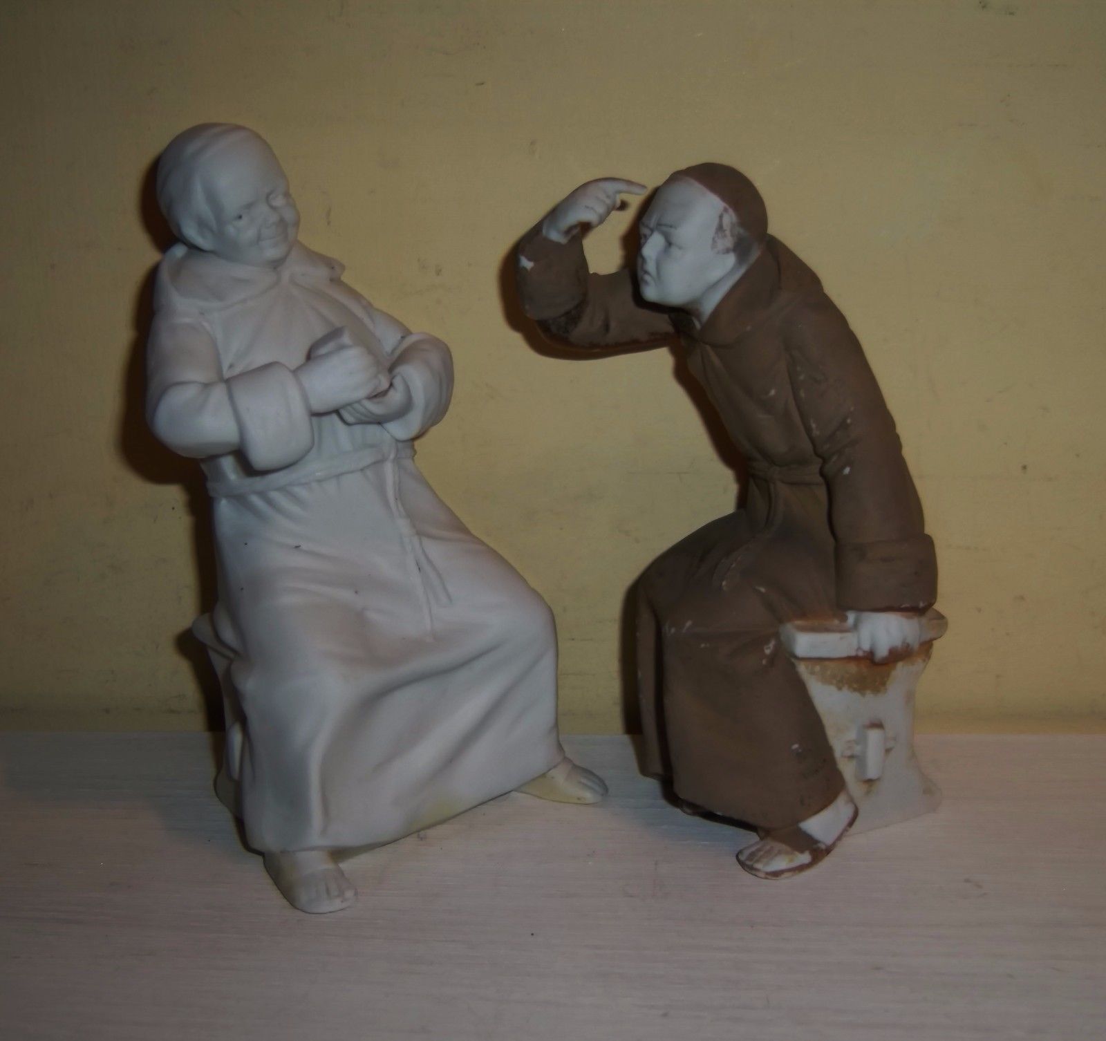 Antique German MONK Figurines Porcelain Bisque Germany Pointing Head