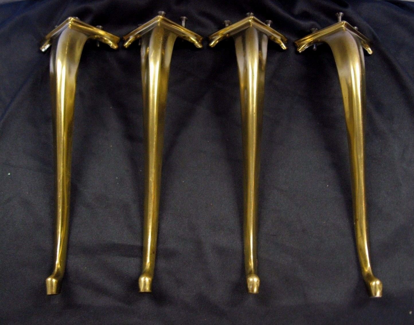 Set of 4 Vintage Mid-Century Solid Brass Cabriolet Table Bench Legs