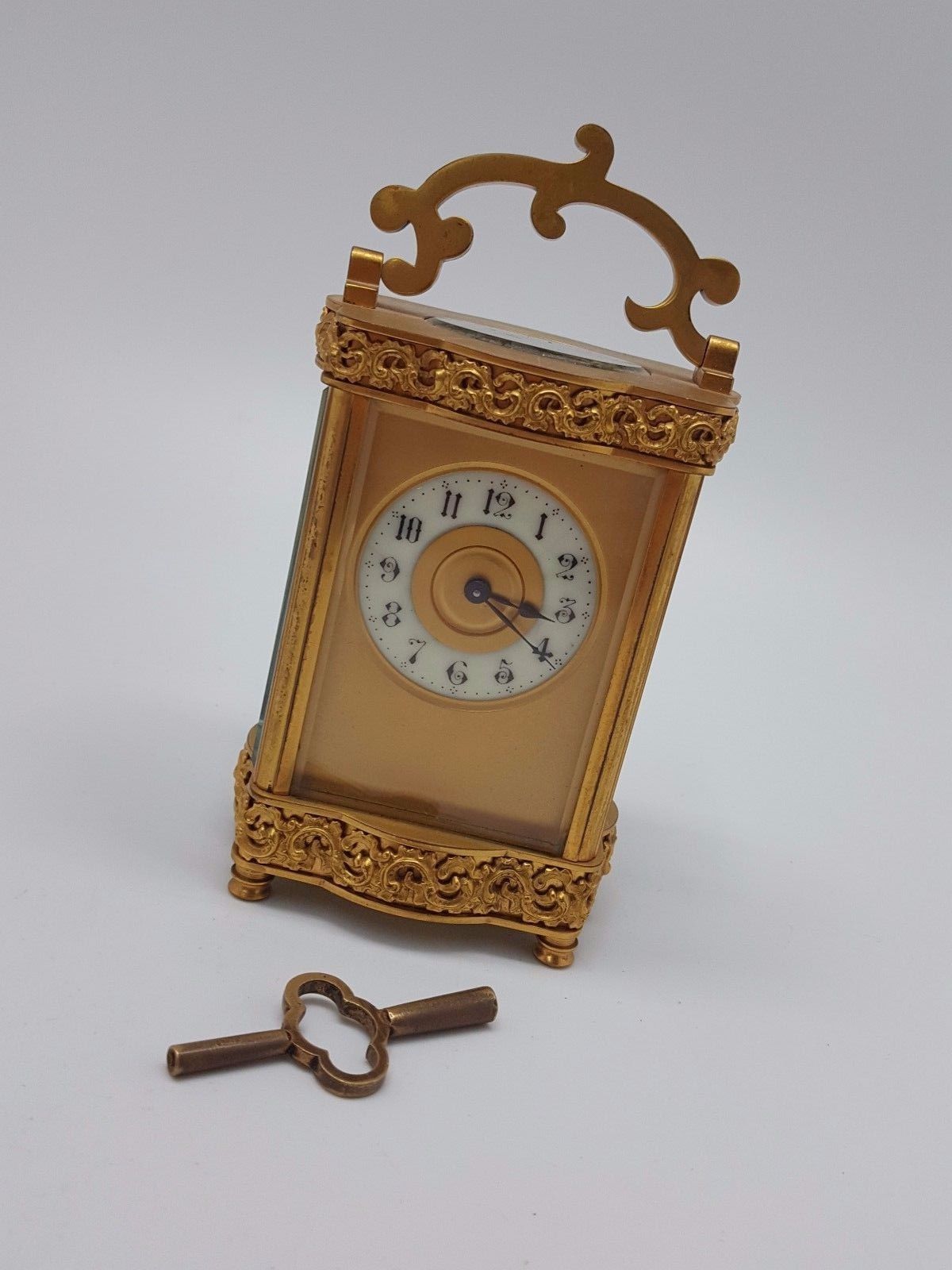 Superb Antique Gilt Bronze Ornate Carriage Clock Key Wind With Key