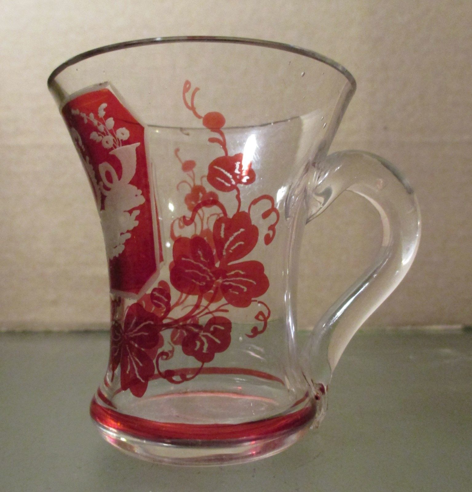 Antique Bohemian Ruby Flash Mug with Musical Instruments Antique