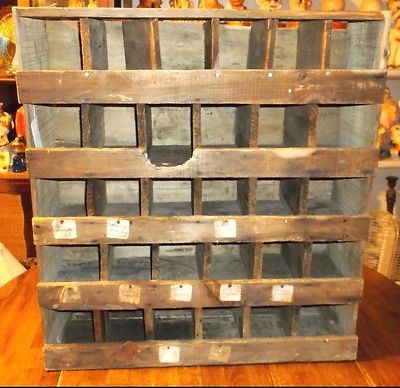 Rustic Wood Pigeon 30 Hole Cubby Cabinet Handmade Vintage Bin Post