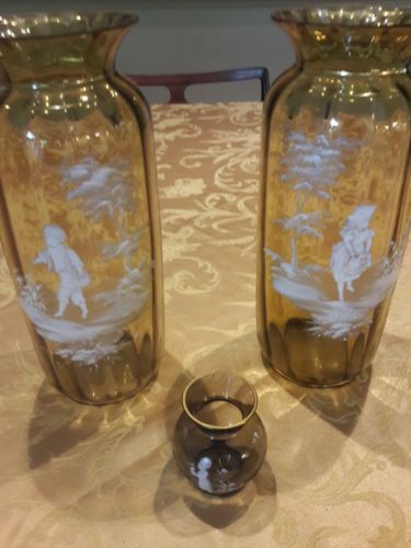 Antique Mary Gregory Glass Vase Pair Lot Bohemian Antique Price