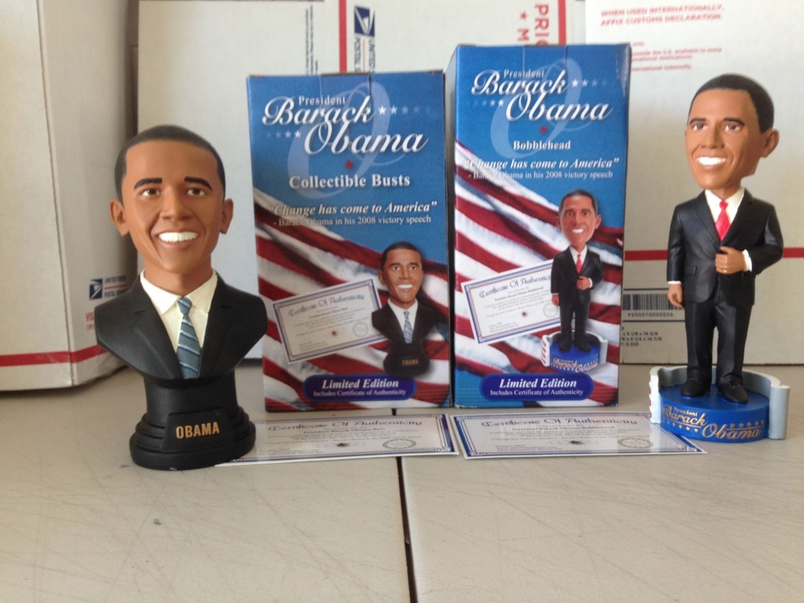 President Barack Obama 8" Bobblehead and 7" Barack Obama bust Set of 2
