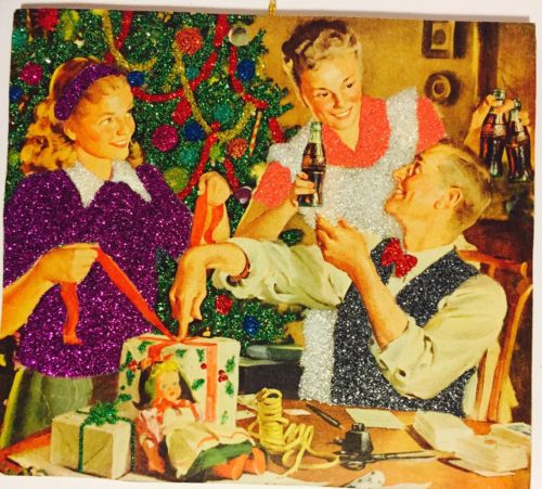 Family Tree Presents Coca Cola Ad Christmas VTG Glittered Ornament Book ...