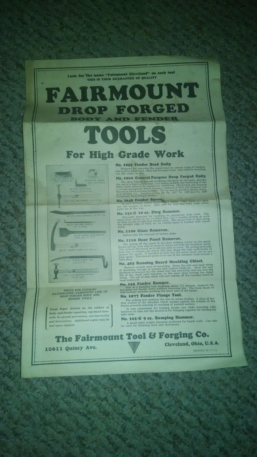 THE FAIRMOUNT TOOL AND COMPANY COPYRIGHT 1926 DROP AUTO