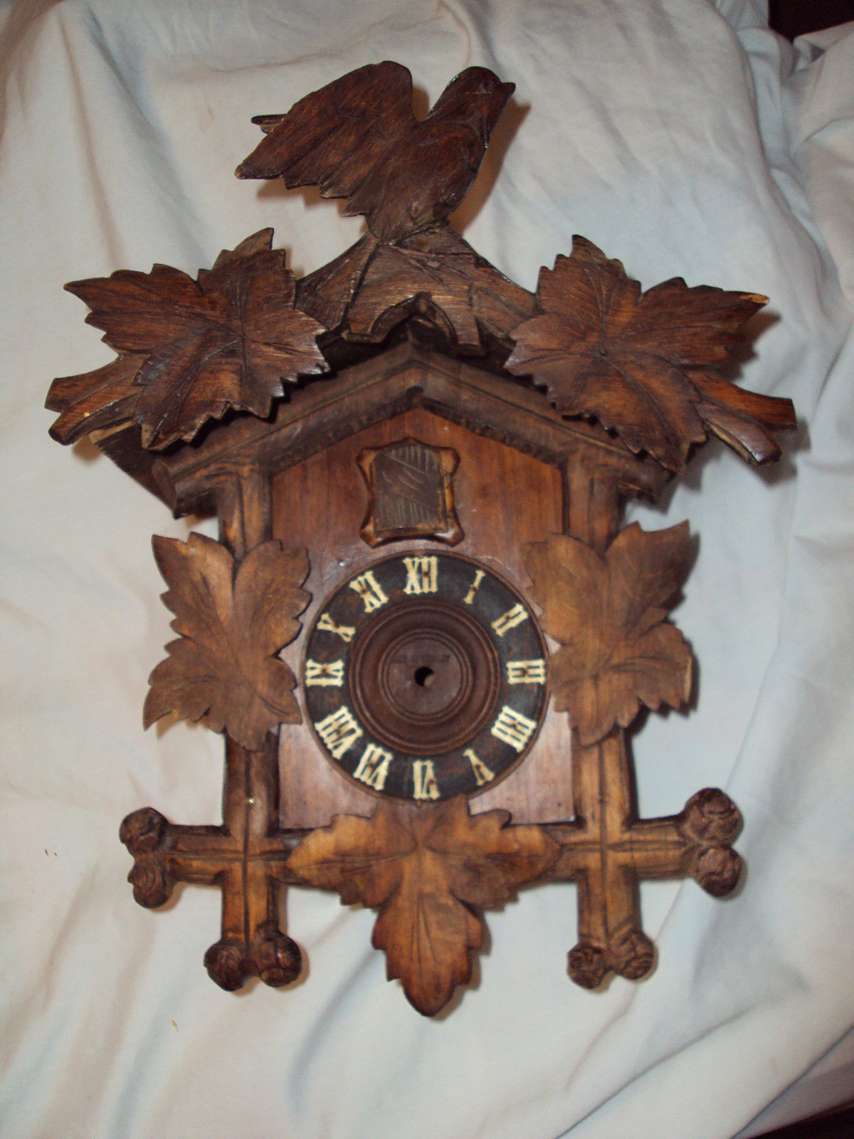 Antique German Cuckoo clock case crown carved complete light wood parts repair Antique Price