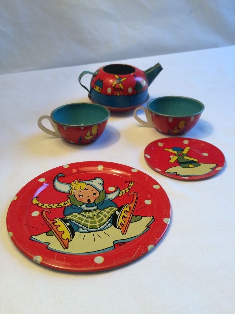 Vintage Ohio Art Tea Play Set (6) Pieces, Dutch Girl Windmill Snow ...