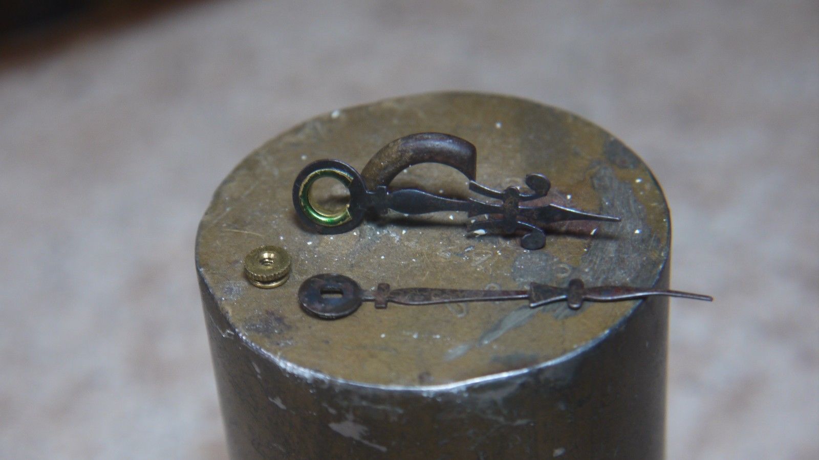 antique original ansonia mantle clock hands + threaded nut Antique