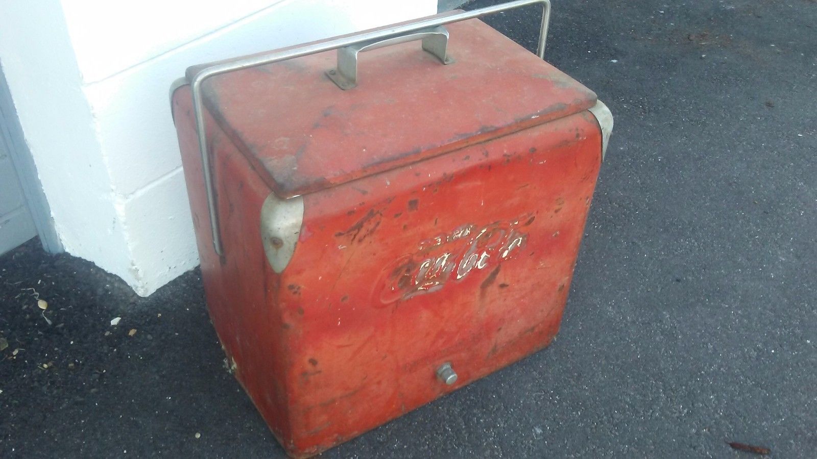 Antique / Vintage Red Metal Embossed Coca Cola Cooler Coke Collector