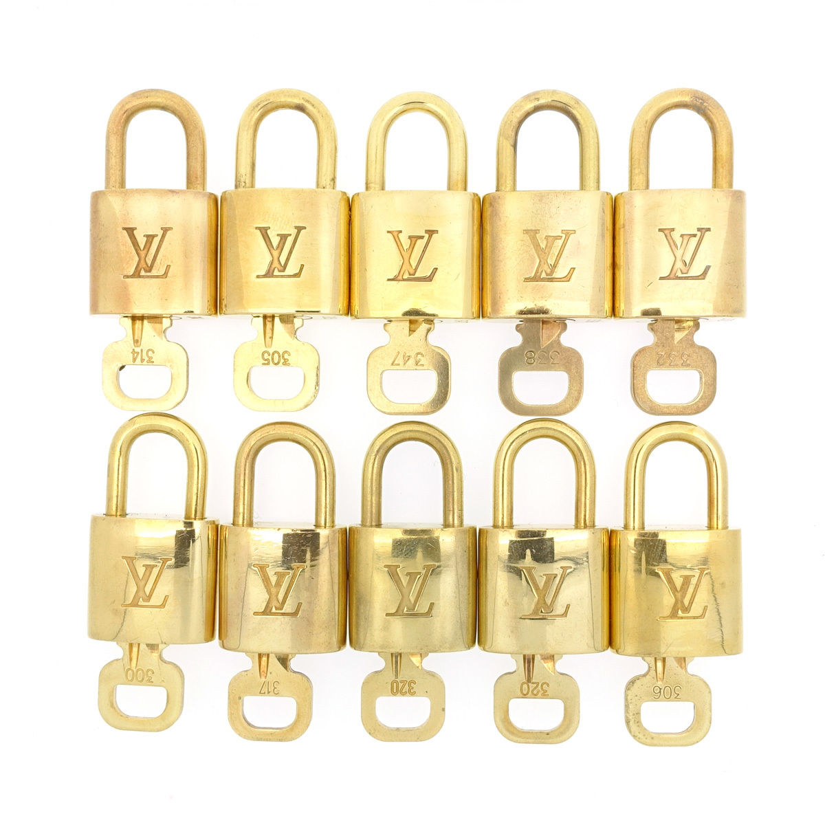 Authentic Louis Vuitton Lock &1Key Gold Brass Key lock Pad Lock Set of