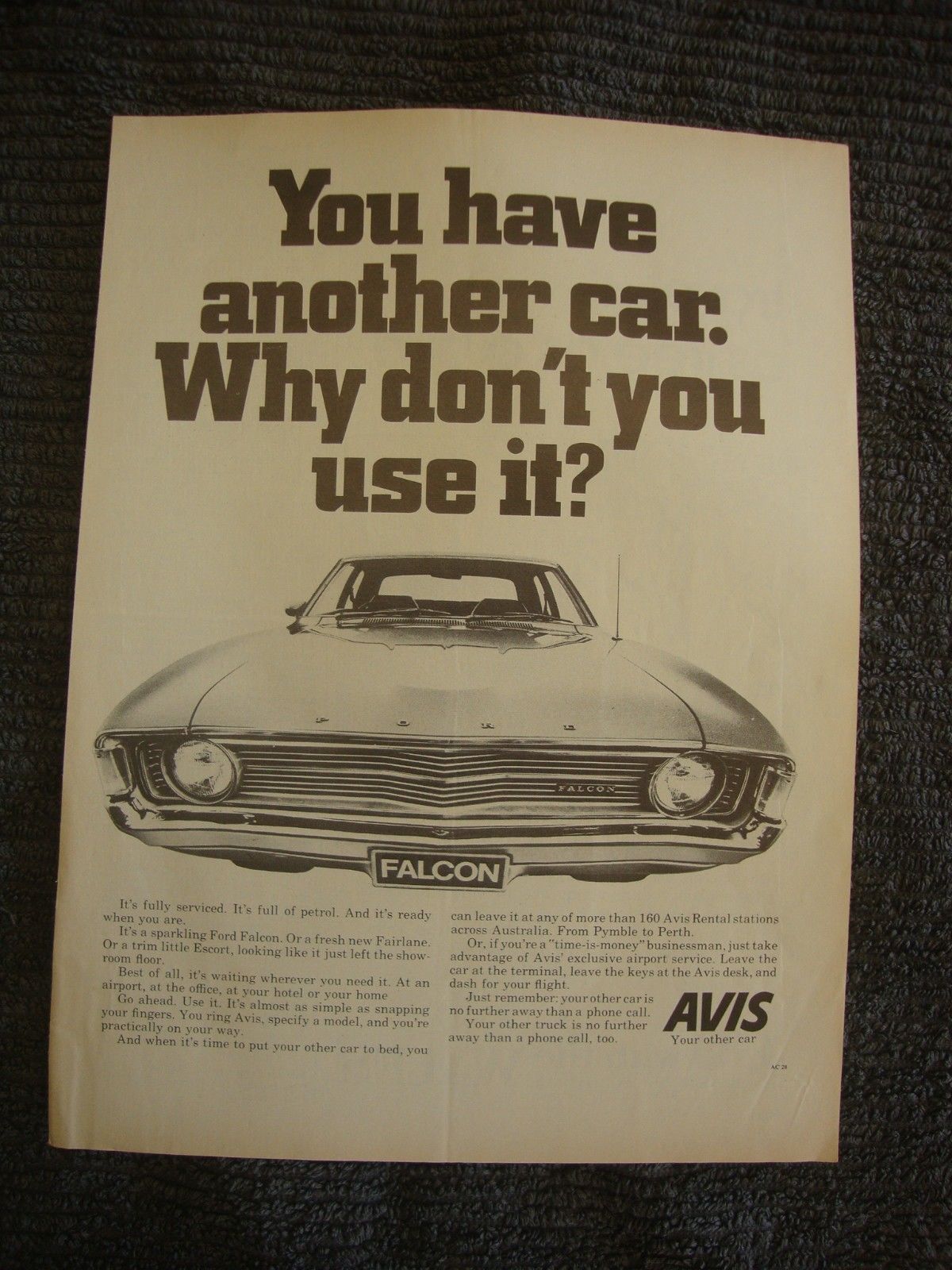 1972 Avis Rent Car XA Ford Falcon Aussie Original Magazine
