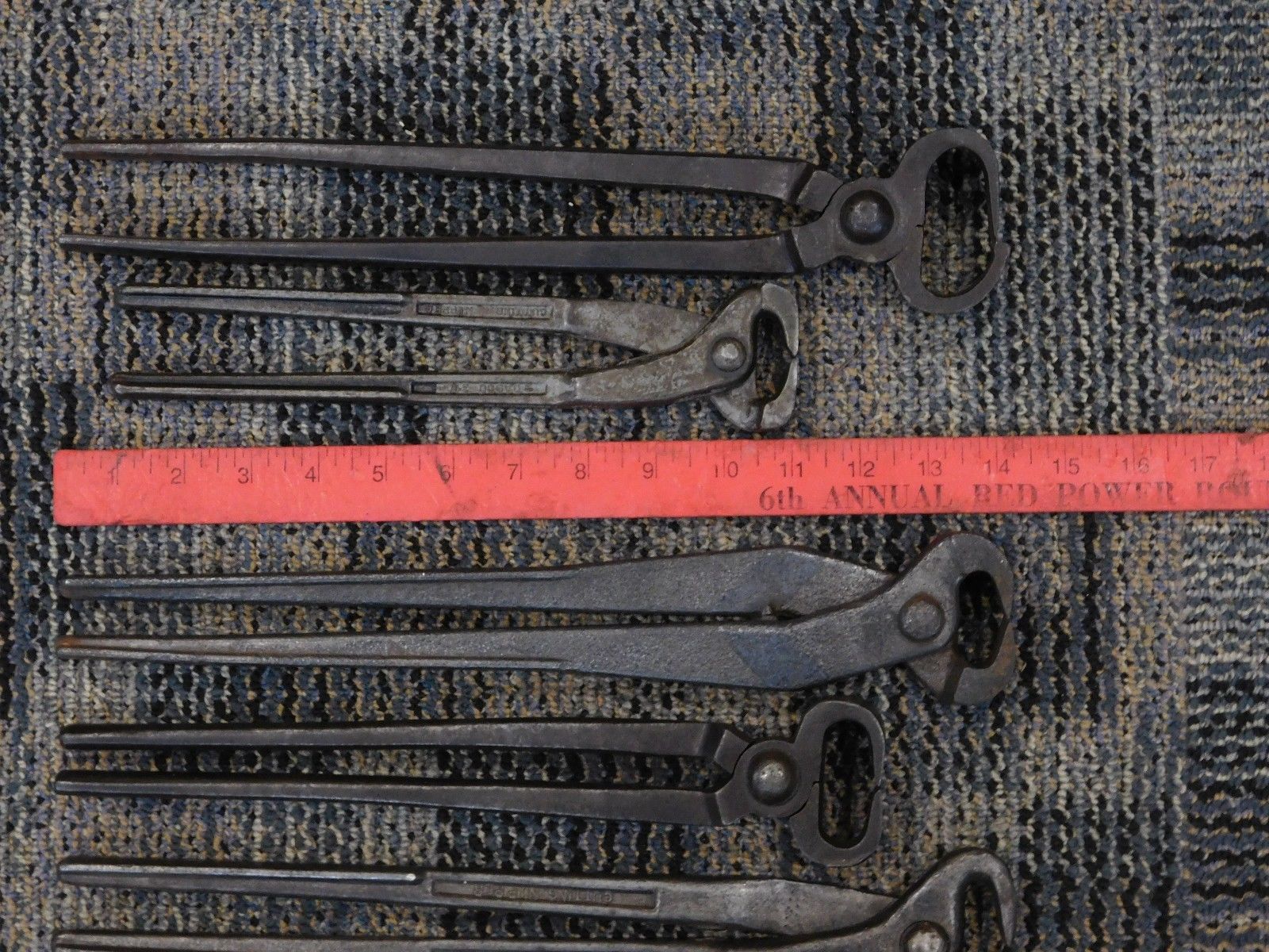 5 antique BLACKSMITH FARRIER PINCHERS HOOF PARERS old horse shoeing