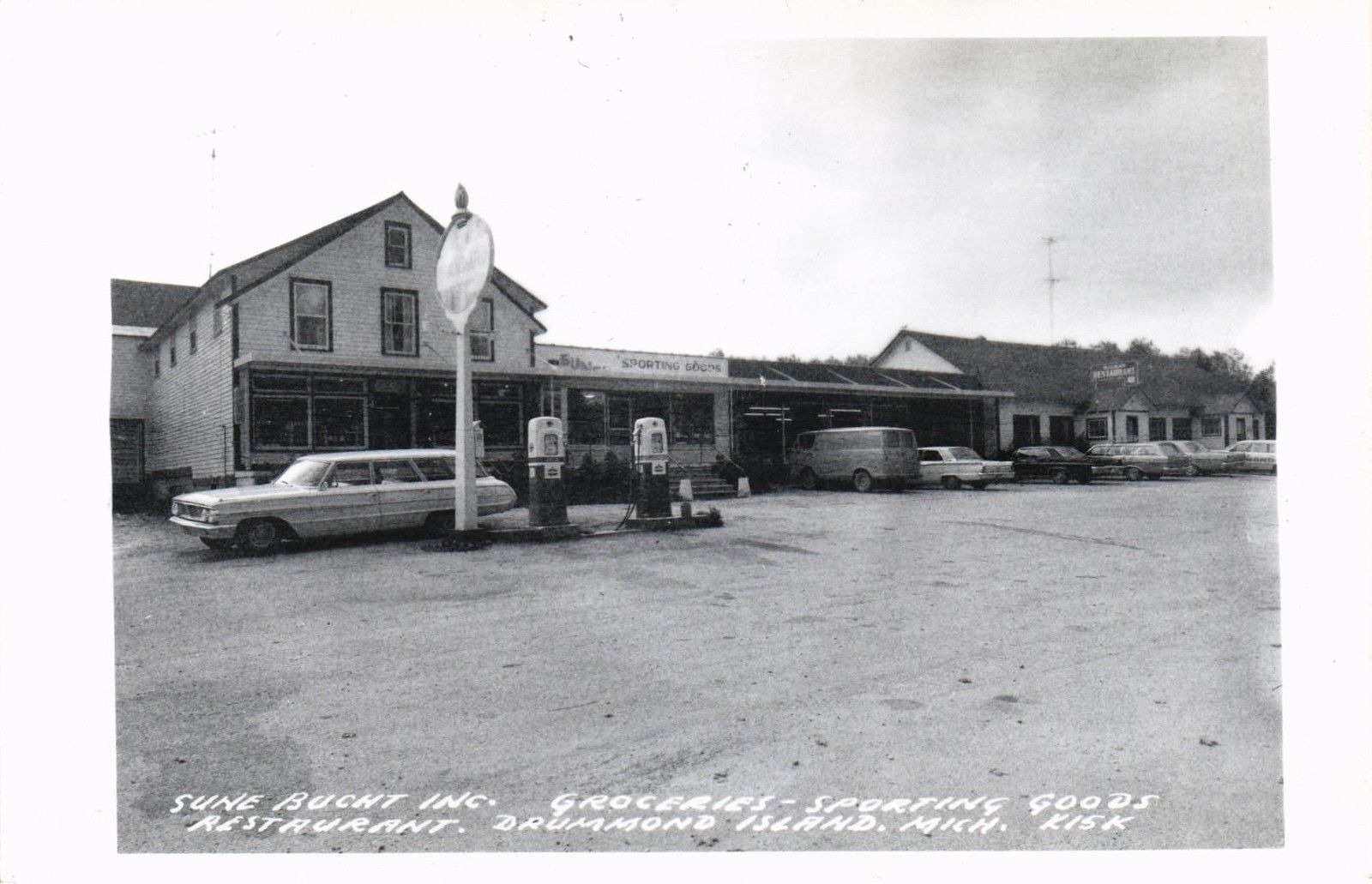 DR JIM STAMPS US GROCERIES GAS RESTAURANT DRUMMOND ISLAND MICHIGAN RPPC