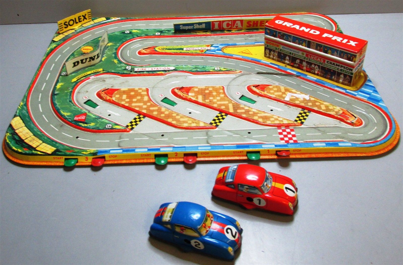 Vintage Technofix Grand Prix Wind Up Race Car Tin Toy Track Set DBGM 