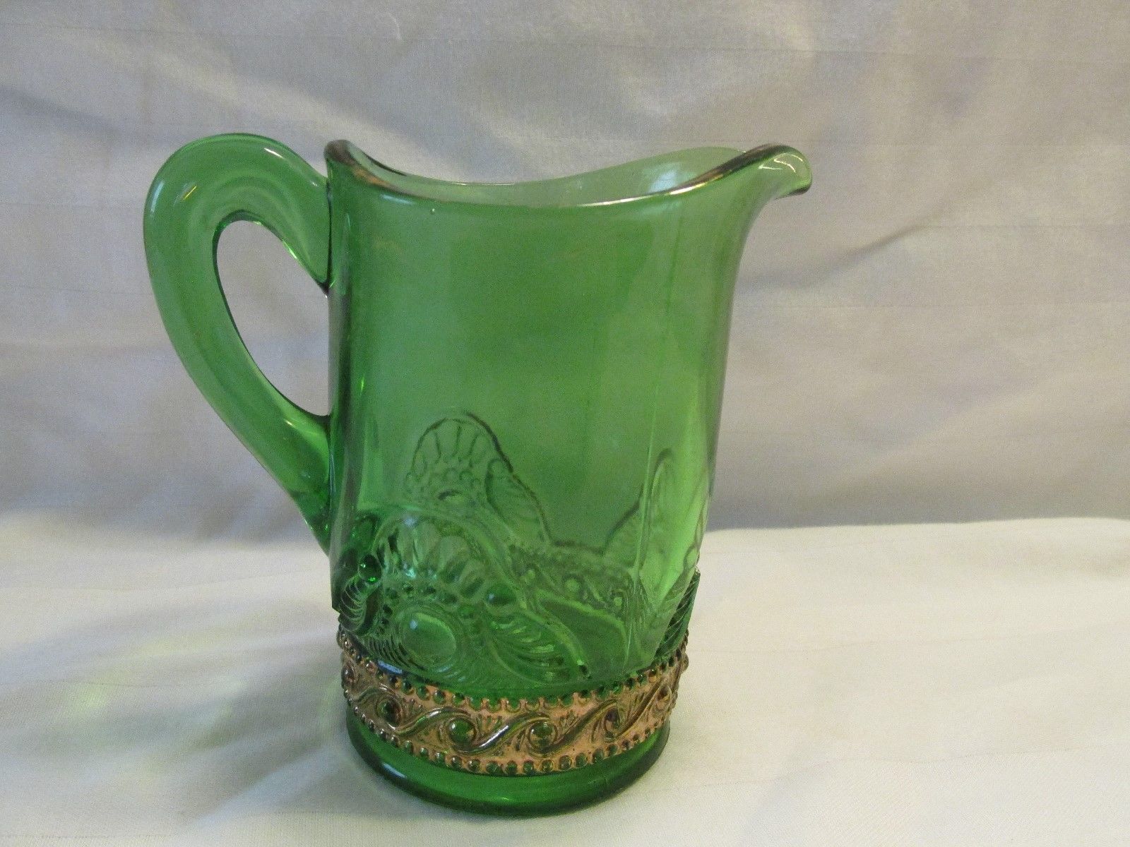 Vintage Green Depression Glass Creamer Pitcher With Gold Bottom Trim Antique Price Guide