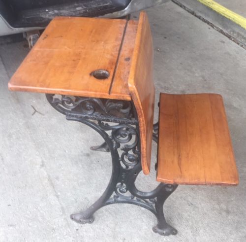 Antique Child S School Desk Oak Cast Iron 1900 S Century