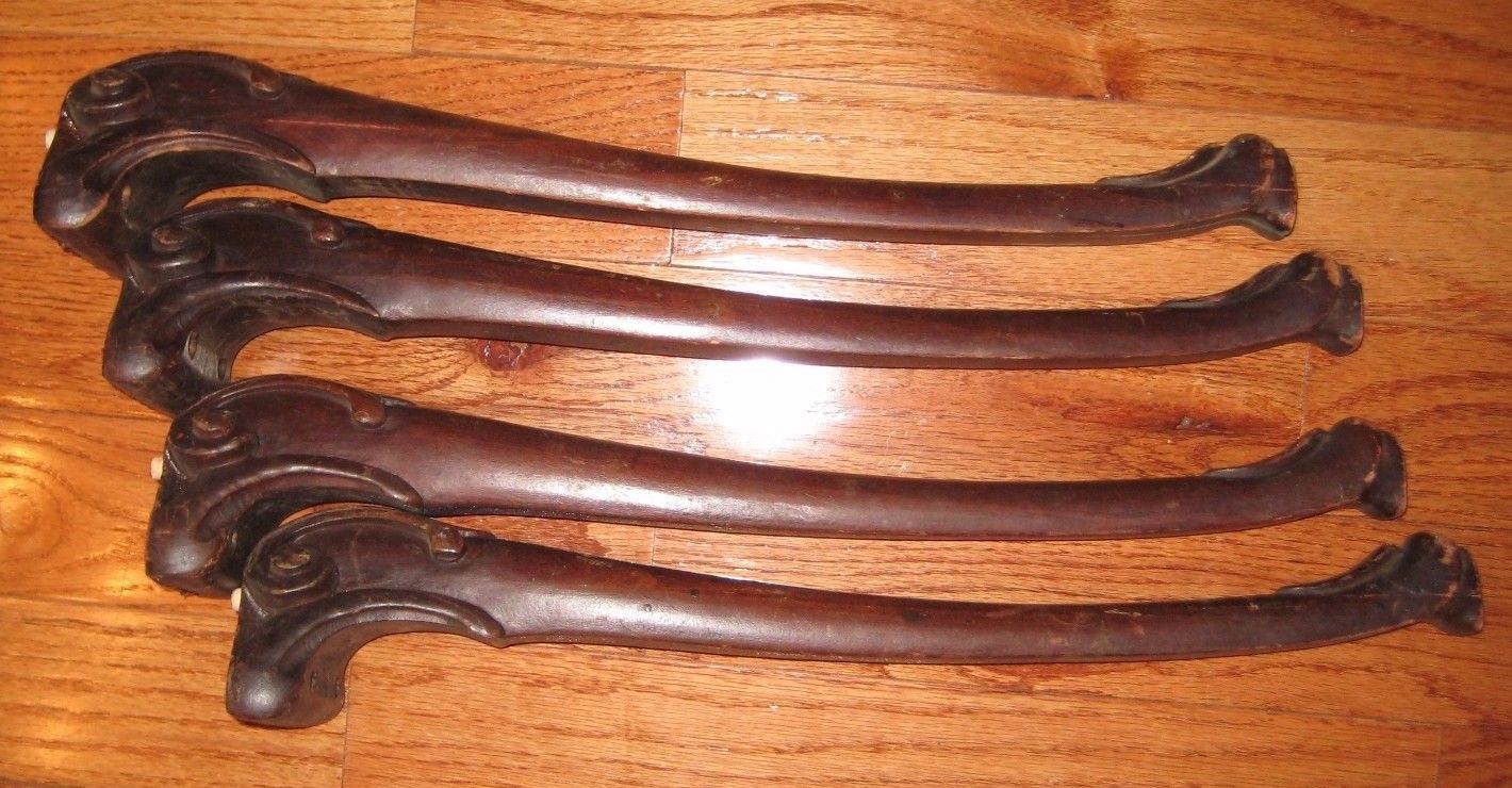 SET OF 4 Antique Vintage Carved Mahogany Table Legs Wood Curved