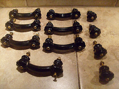 7 Vtg Black Milk Glass Depression Era Glass Cabinet Pulls