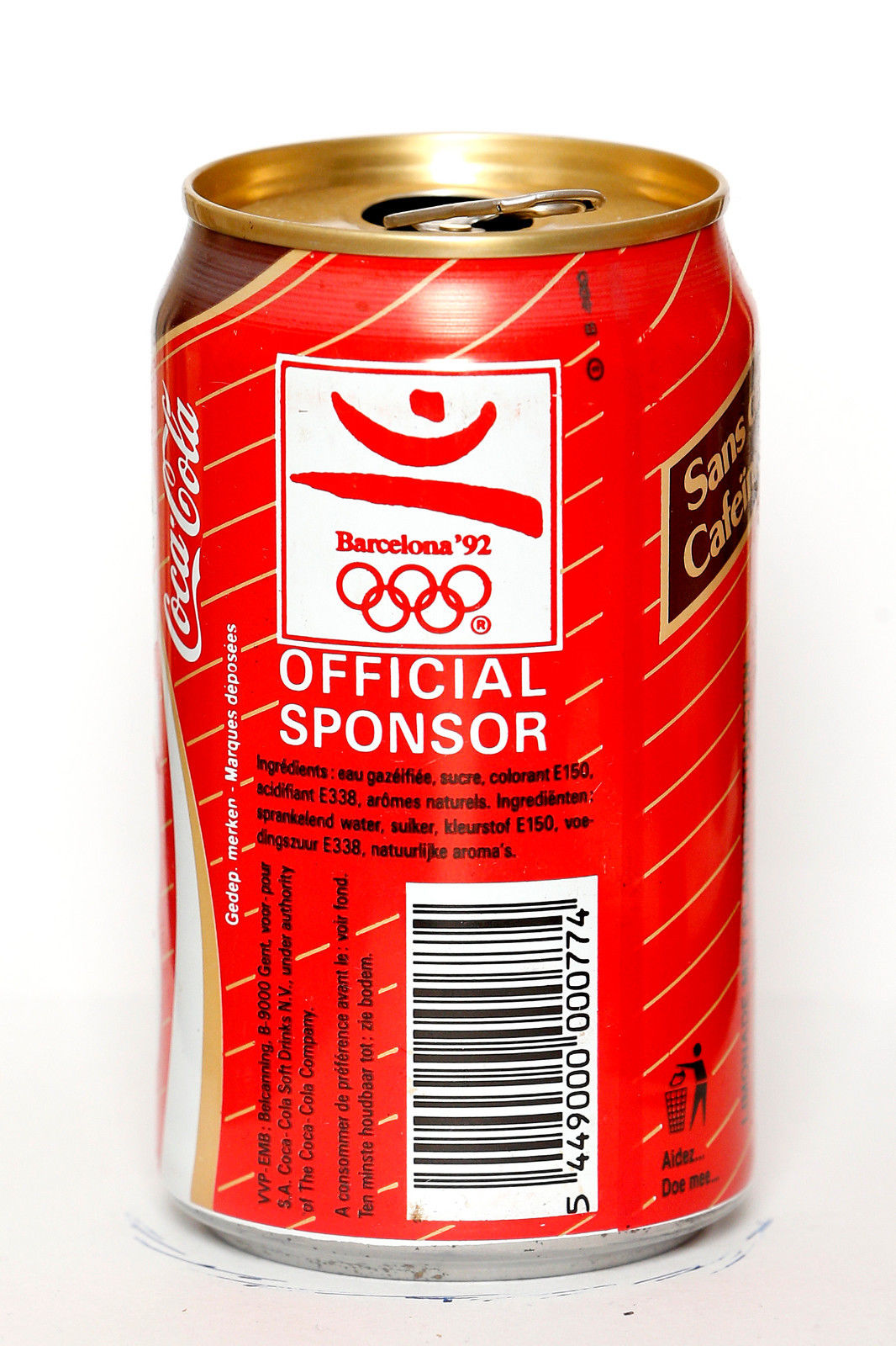 1992 Caffeine Free Coca Cola can from Belgium, Barcelona ''92