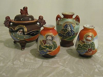 3 Japanese Mini Bud Vases And Incense Burner 2 Made In Occupied