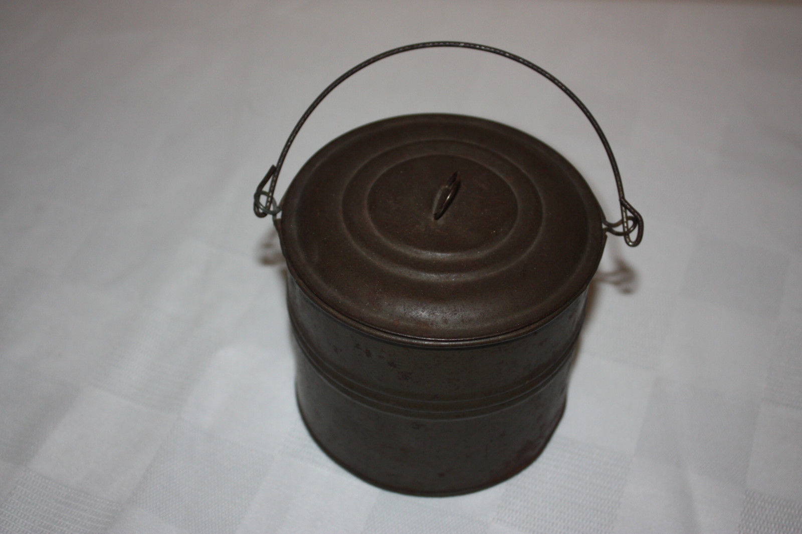 Vintage Antique Tin (metal) Berry Pail Lunch Box with Lid & Handle