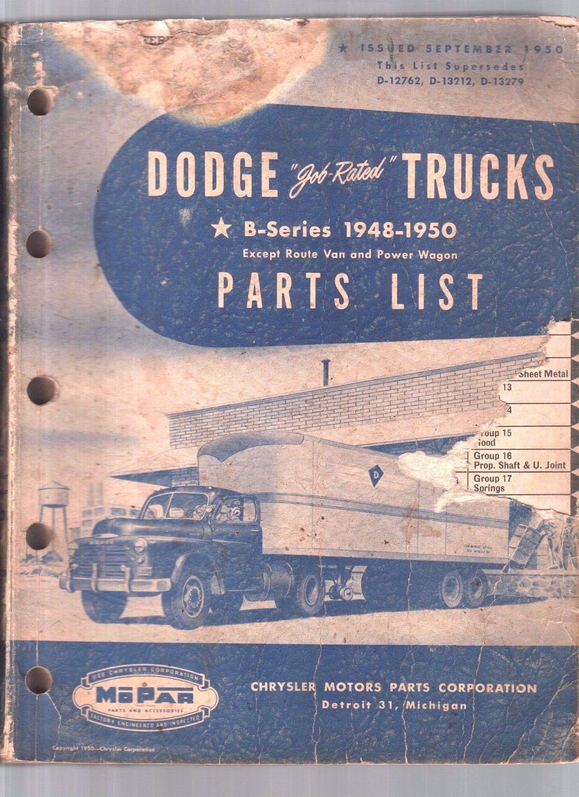 1948 1949 1950 DODGE B SERIES TRUCKS PARTS LIST MOPAR MANUAL ORIGINAL