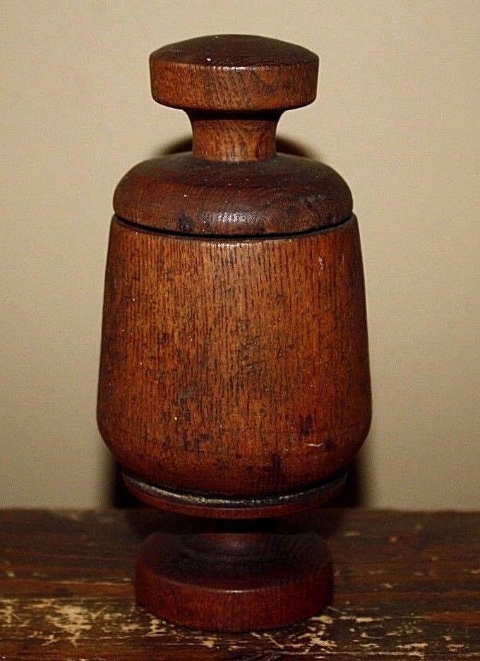 Antique Country Primitive Turned Wooden Nutmeg Grinder; Spice Grater