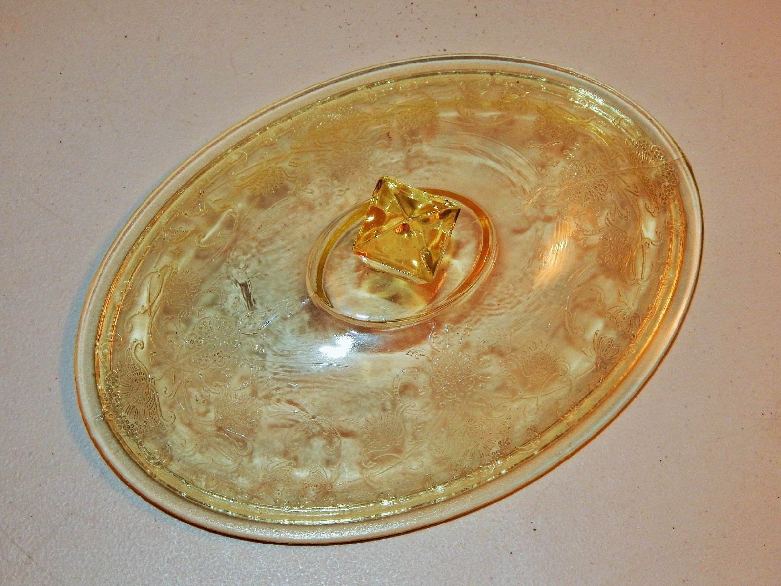 Vintage Yellow Hazel Atlas Florentine Poppy Depression Glass Vegetable