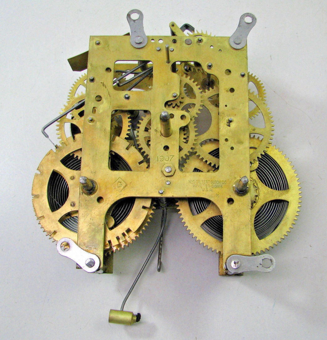 ANTIQUE GILBERT 1907 MANTEL SHELF CLOCK MOVEMENT PARTS REPAIR
