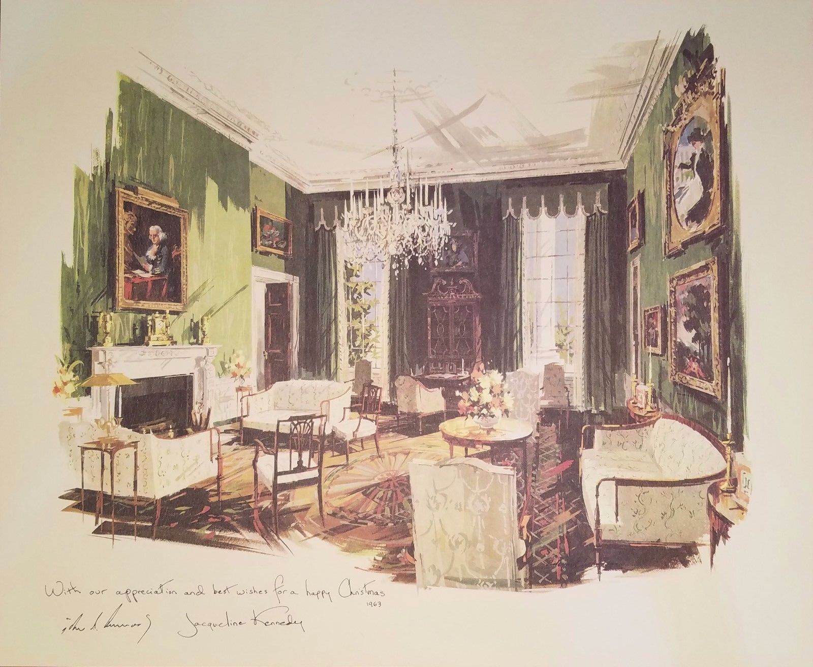 Original JFK+Jacqueline Kennedy 1963 Official White House Christmas