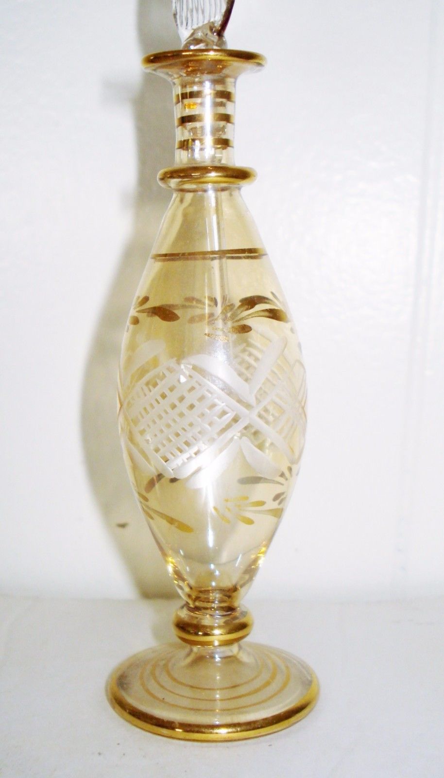 VINTAGE EGYPTIAN AMBER GLASS PERFUME BOTTLE BEAUTIFUL DESIGN NR