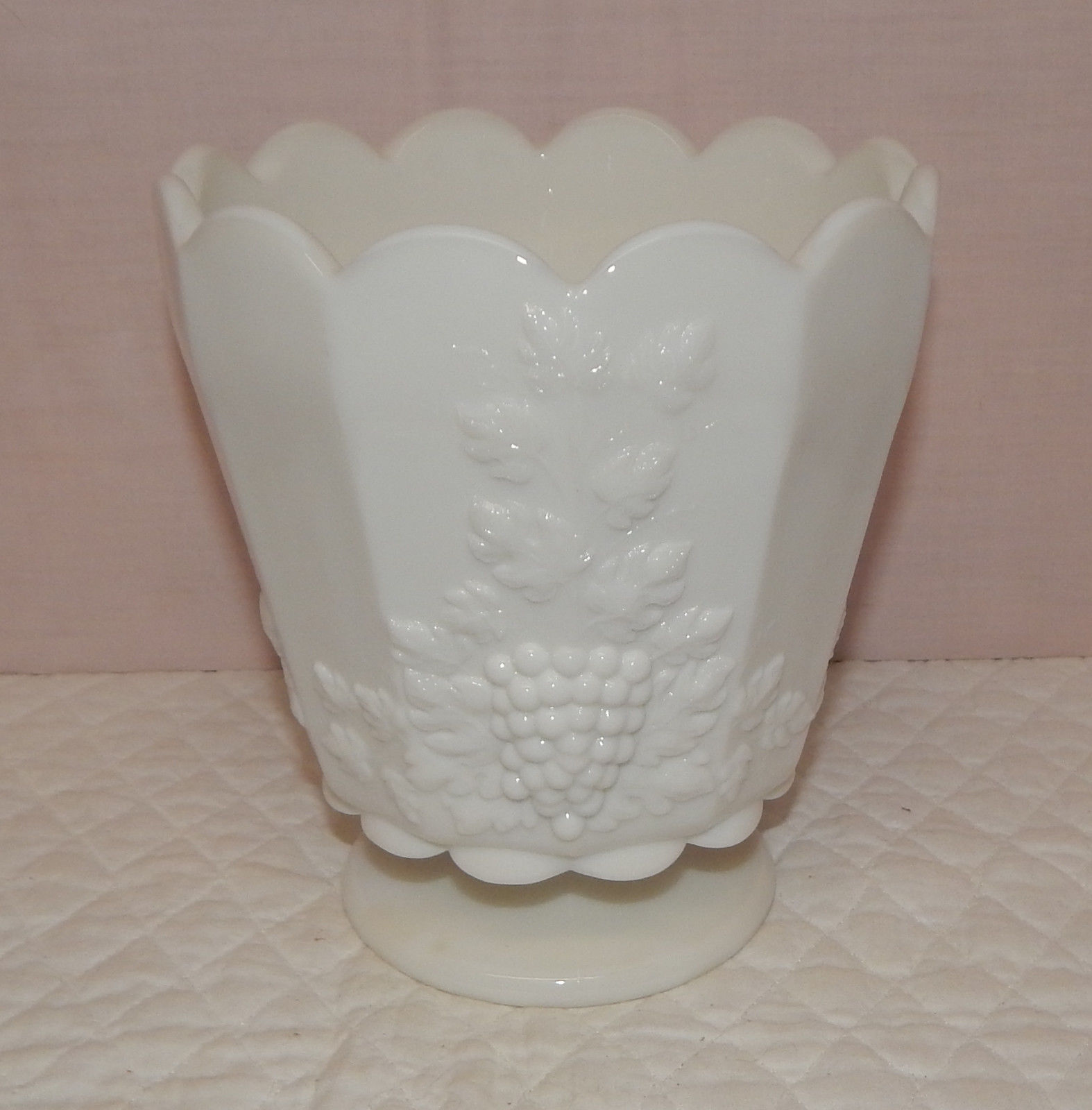 Westmoreland Paneled Grape Milk Glass 6 1/2" Canister Jardiniere