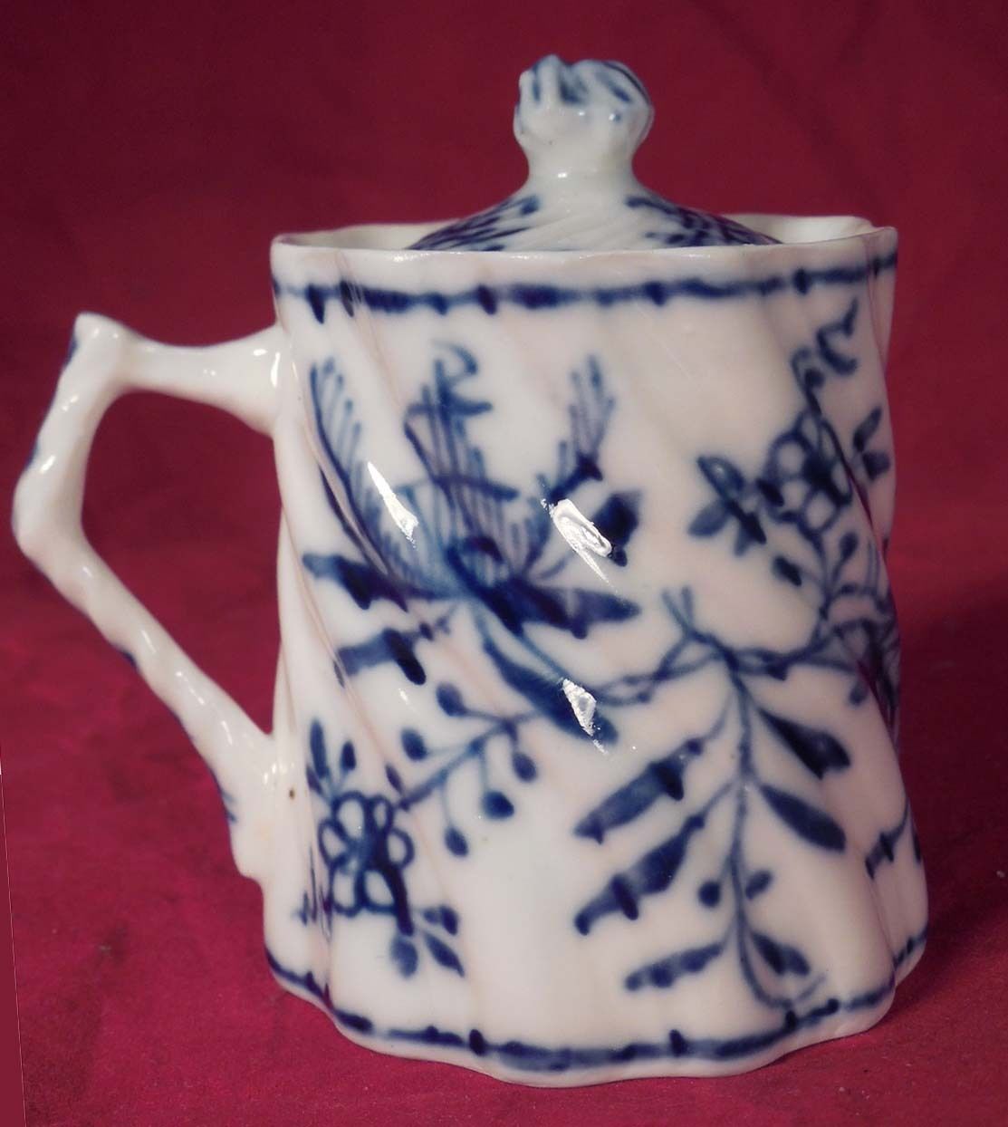 Antique German Porcelain Marmalade Handled Mustard Jar Meissen Blue