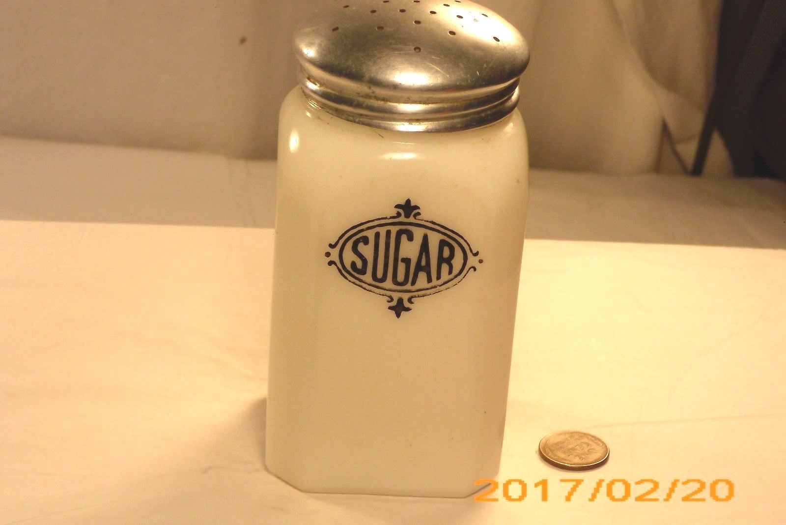 VTG STOVE TOP MILK GLASS SUGAR SHAKER Antique Price Guide Details Page