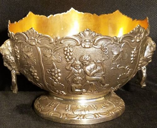 Corbell Co Silver Plate Cherub Bowl Greek Grapes C Co Vintage
