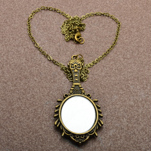 VINTAGE ANTIQUE STYLE SOLID COPPER MIRROR NECKLACE CHAINS 24 3/8