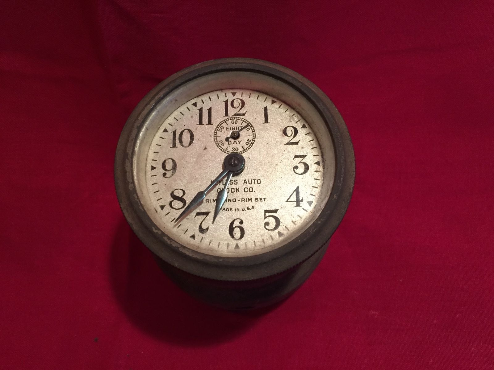 Antique Keyless Auto Clock Co. Dash Mounted Clock Brass Era 1910''s