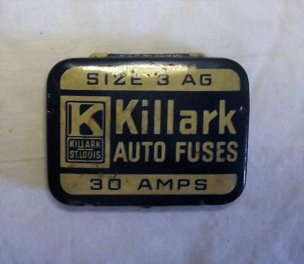 Vintage Killark Auto Car Fuse Tin 3AG 30 Amp Gas Service Station Repair