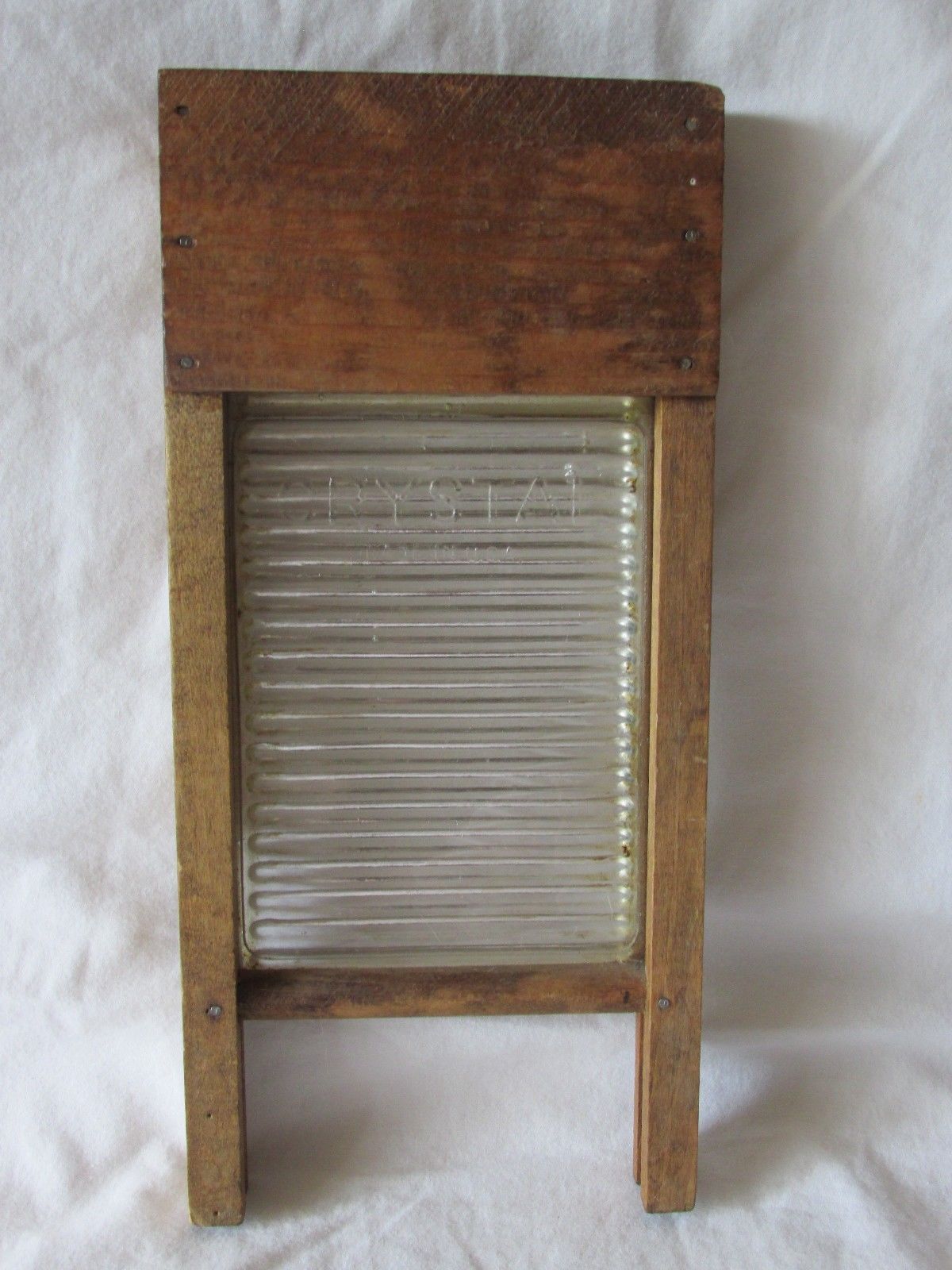 ANTIQUE CRYSTAL RIBBED GLASS & WOOD MINI WASHBOARD SAMPLE CHILD''S TOY