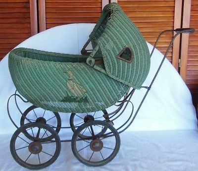 antique wicker doll buggy