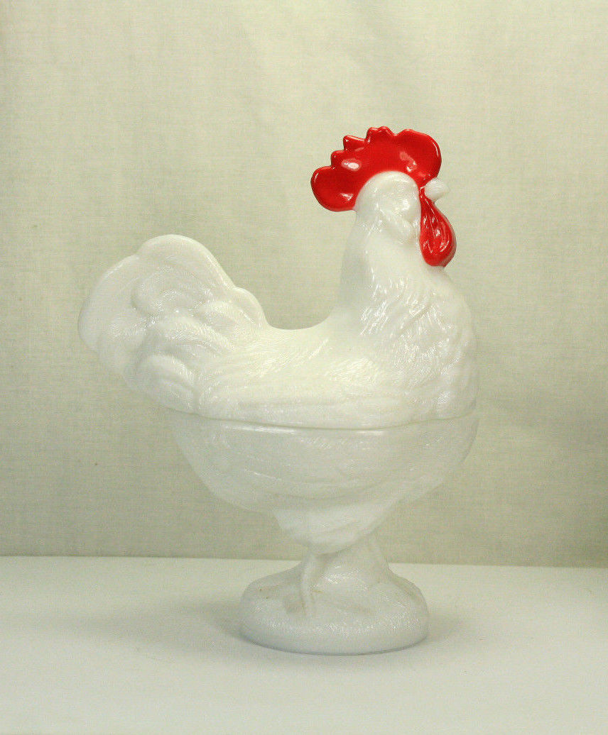 VINTAGE WESTMORELAND GLASS MILK GLASS STANDING ROOSTER COVERED CANDY DISH Antique Price Guide