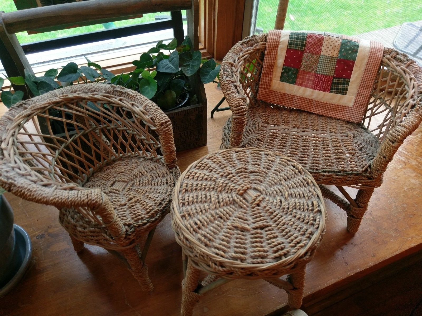 Antique "wicker" doll furniture table, chair, settee Antique Price