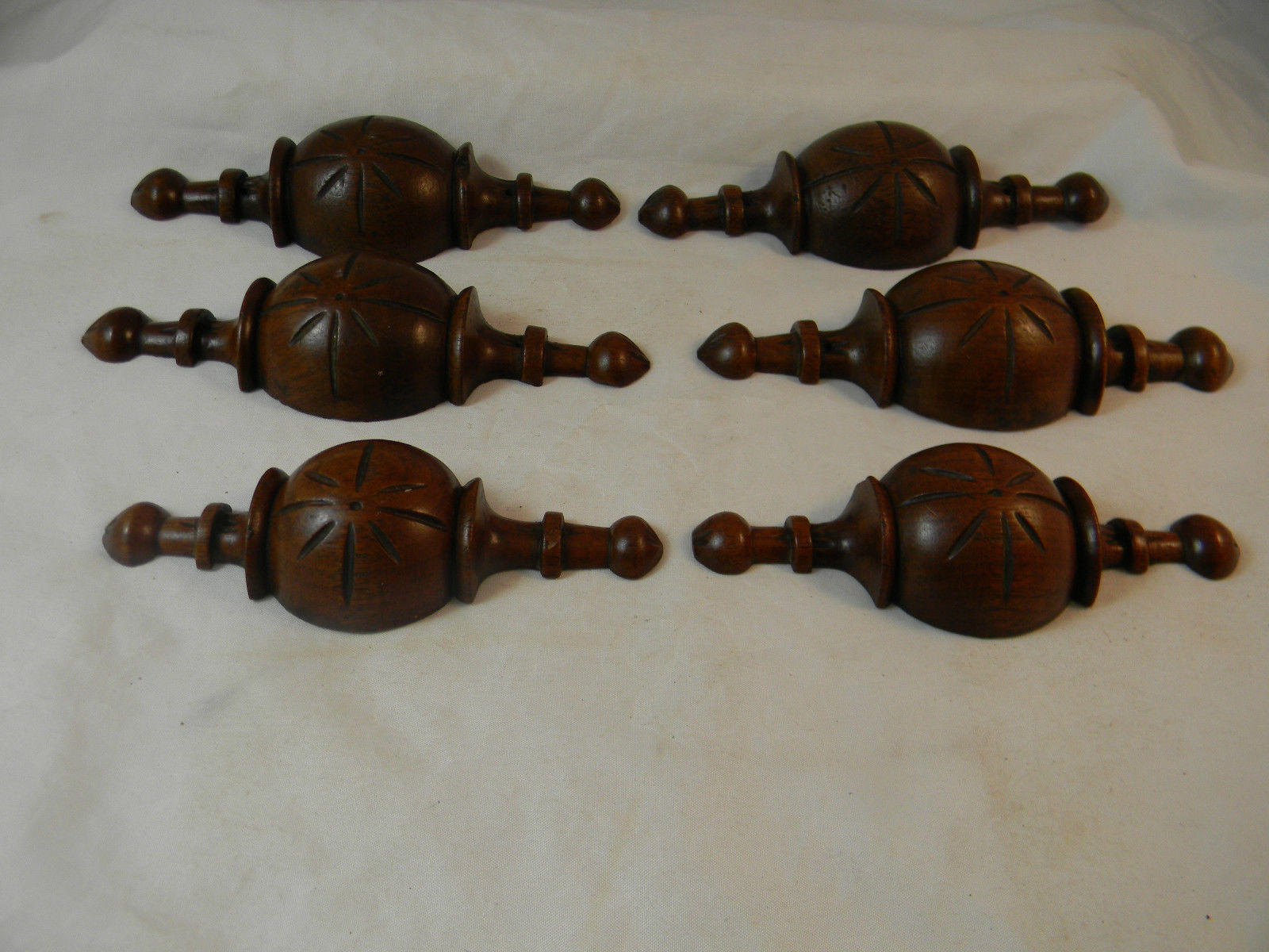 Set of 6 carved walnut drawer pulls, late 1800''s Antique Price