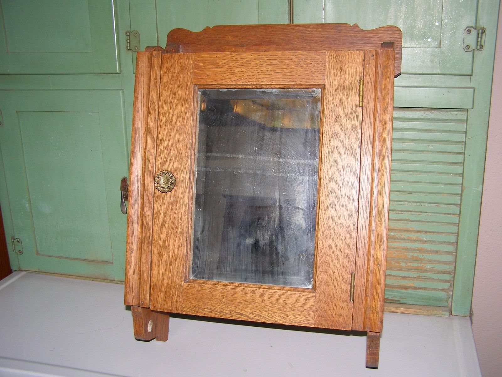 Antique Oak Medicine Cabinet Mission era wall cabinet Apothecary barber ...