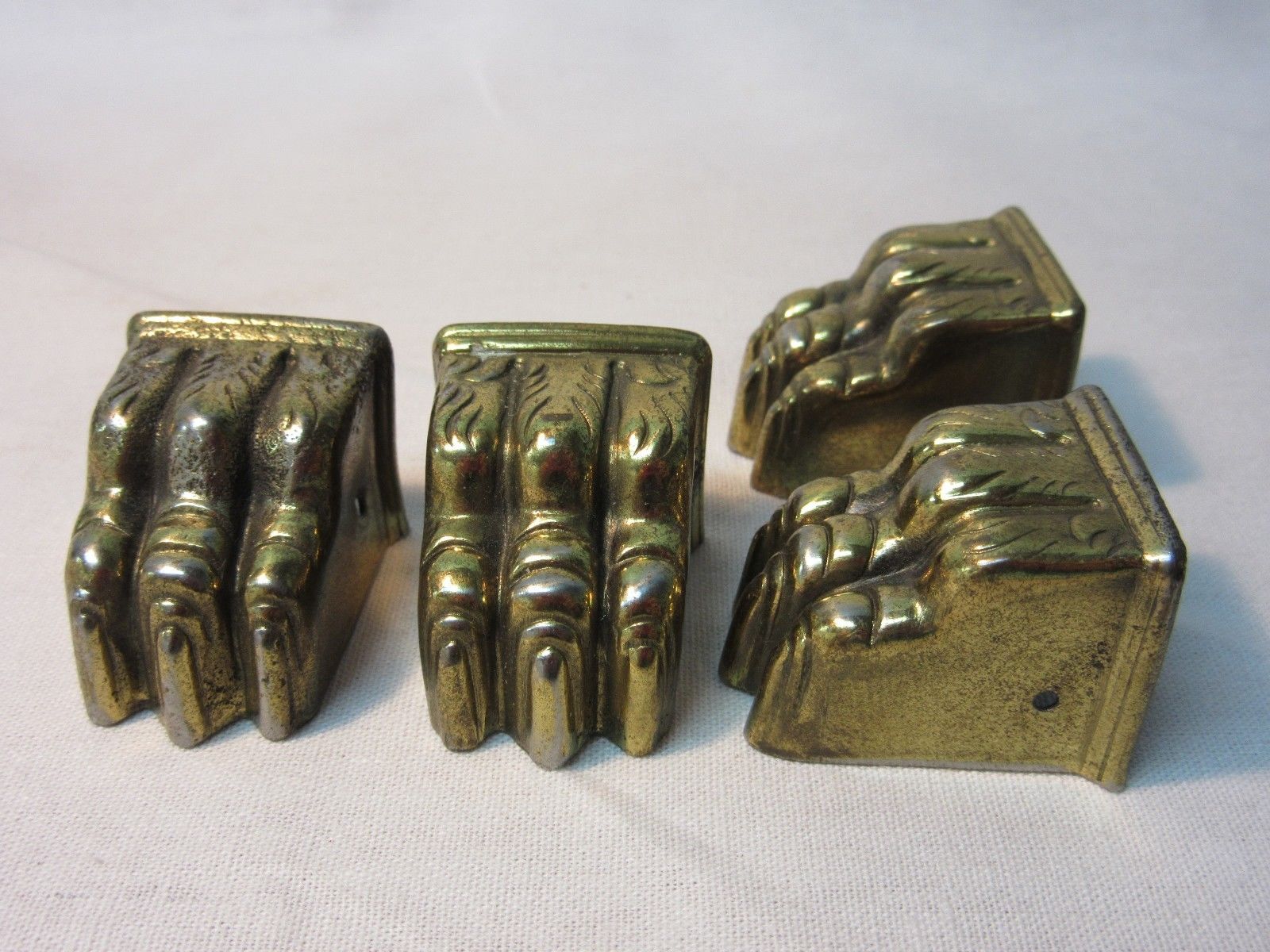 4 Vintage Brass Lion Claw Paw Foot Table Leg End Caps Covers Furniture
