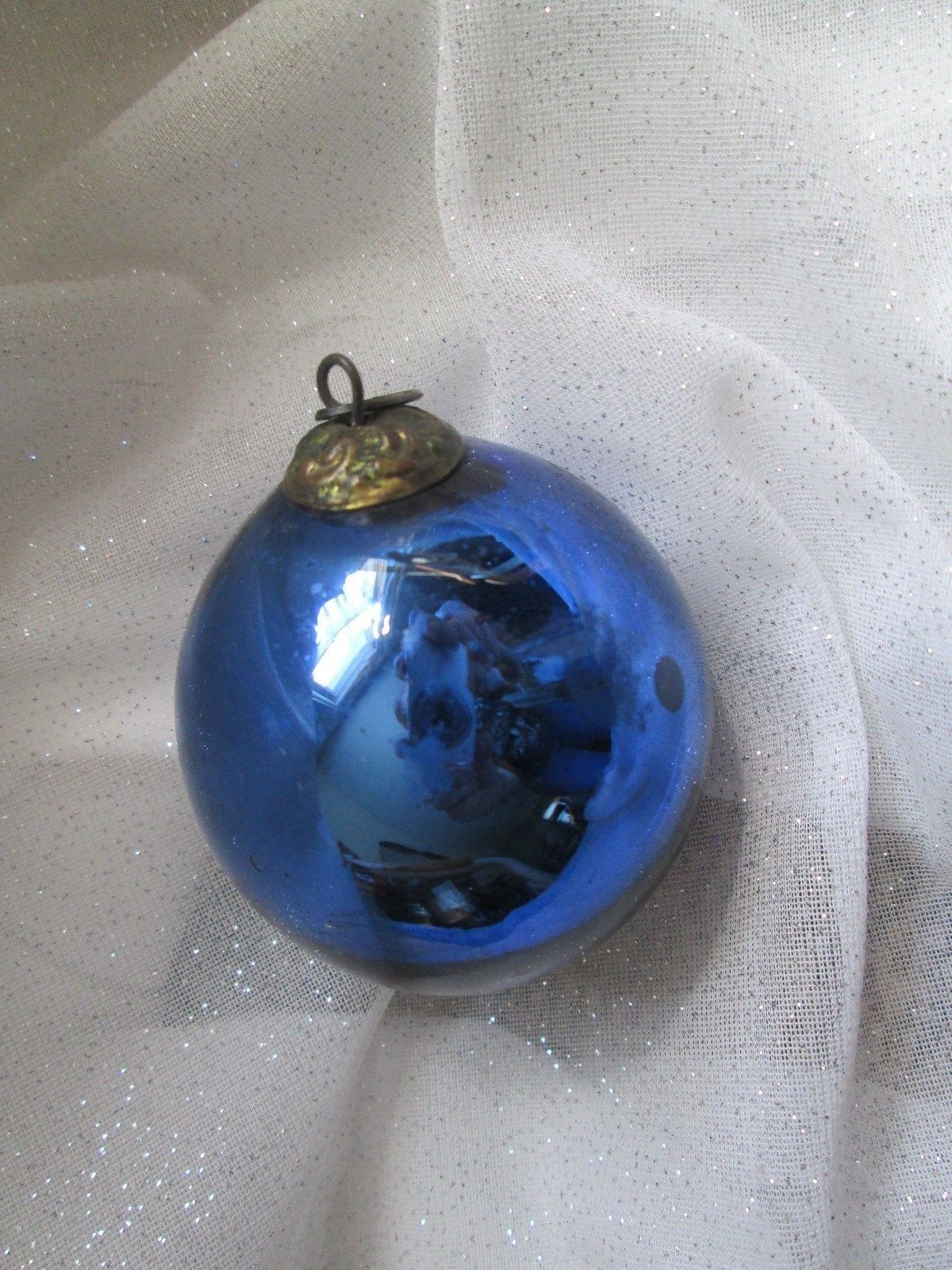 ANTIQUE BLUE KUGEL GERMAN CHRISTMAS ORNAMENT 1800S ORIGINAL EMBOSSED