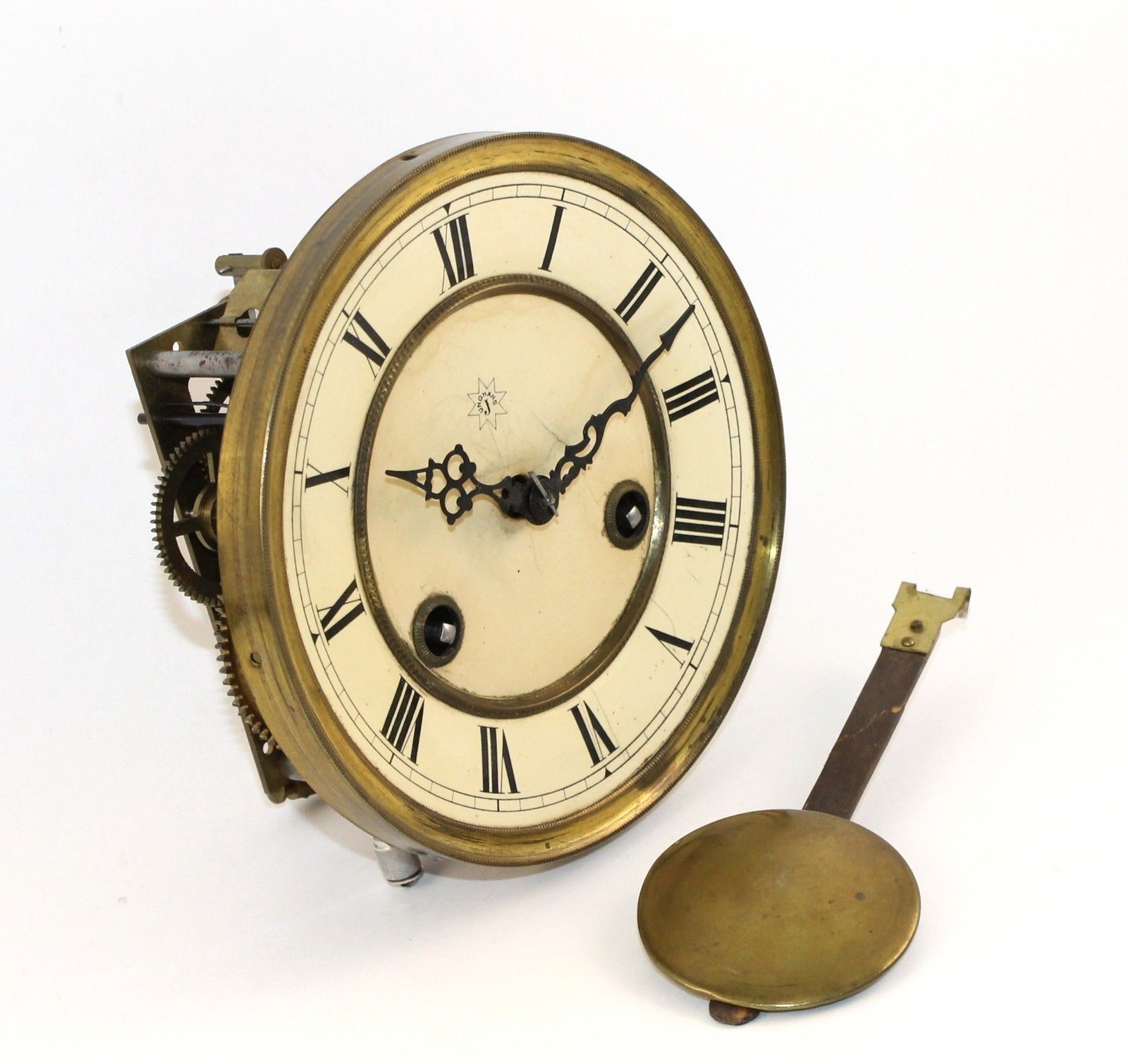 ANTIQUE JUNGHANS CLOCK MOVEMENT WITH DIAL, HANDS, AND PENDULUM RN167