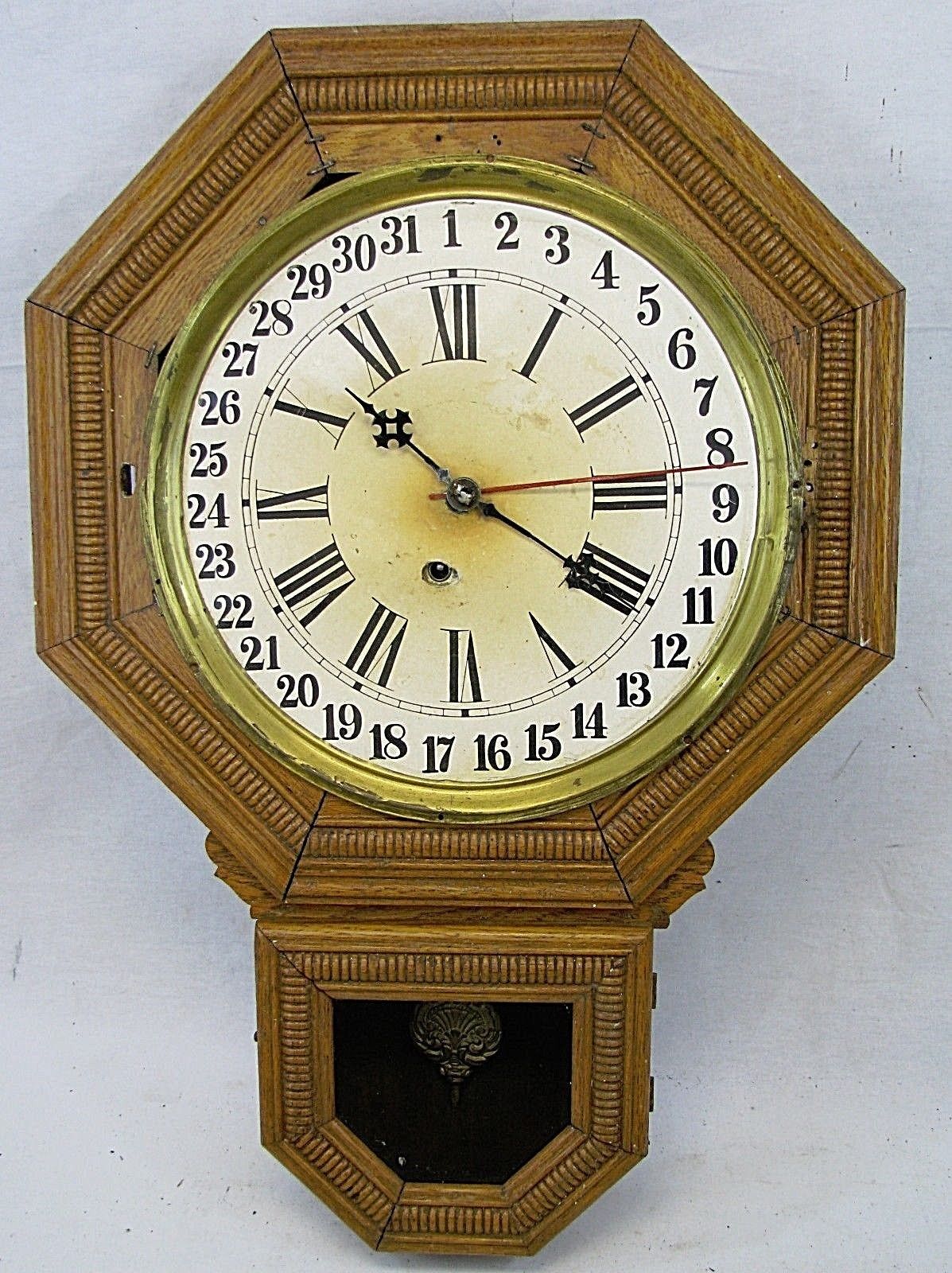 ANTIQUE INGRAHAM CALENDAR WALL REGULATOR CLOCK PARTS REPAIR Antique