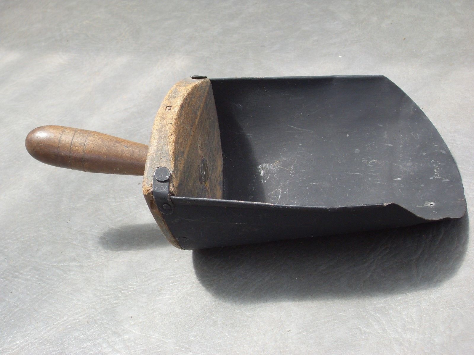 Primative Antique Coal Scoop Wood Handle/Base Galvanized Metal Farm